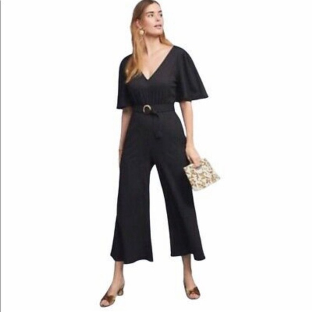 Anthropologie Margaret Belted Jumpsuit Black 0 NWT